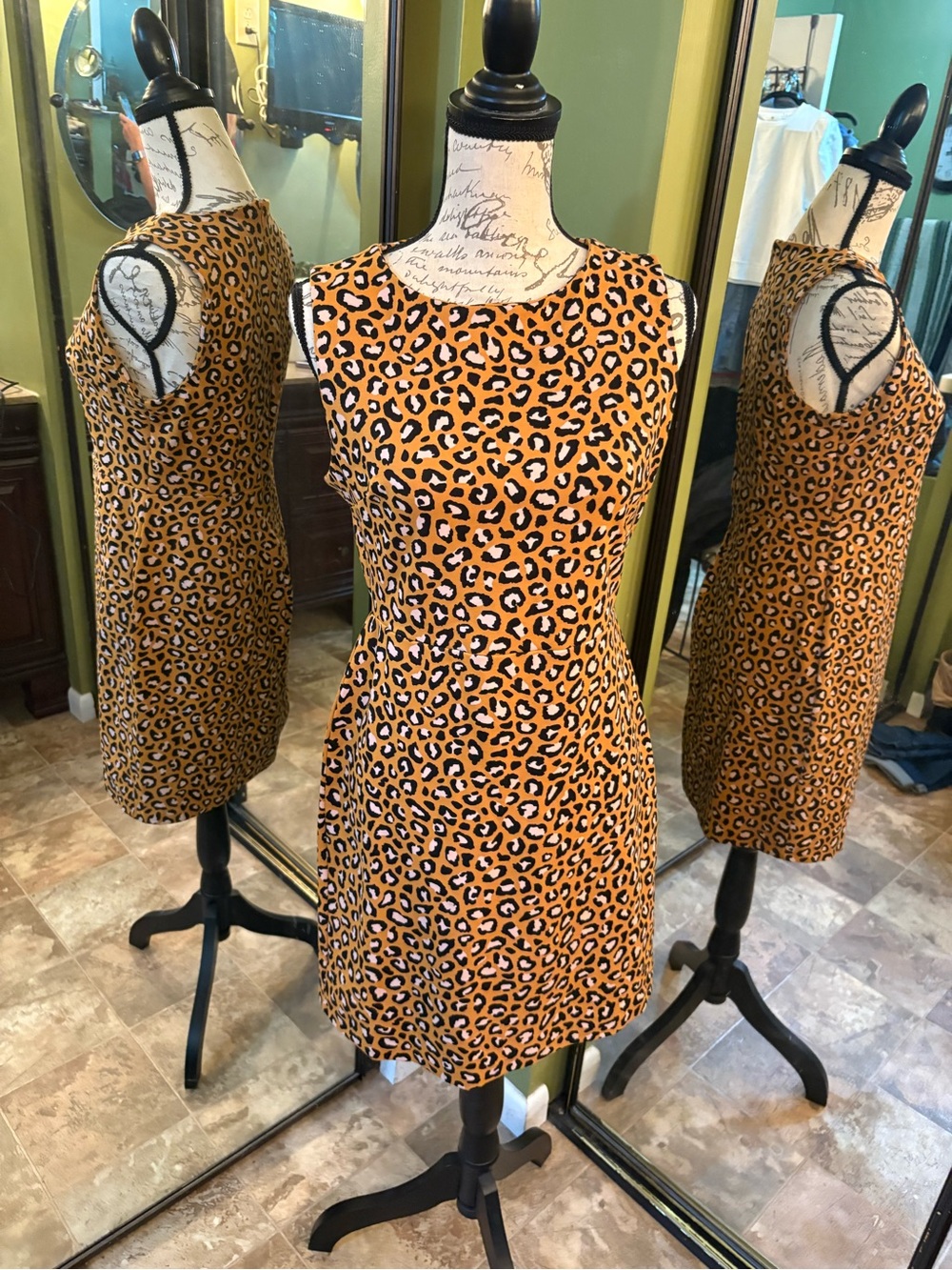 Old Gold and Black Leopard Print Sleeveless Shift Dress